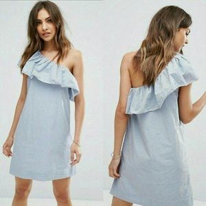 abercrombie blue and white striped one shoulder mini dress